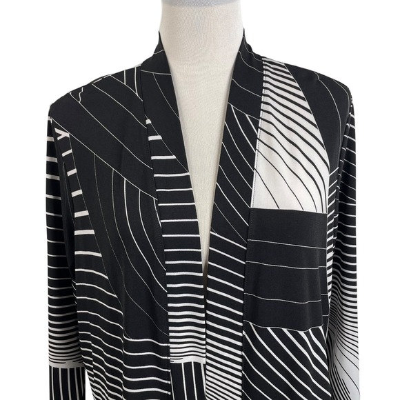 Susan Graver Liquid Knit Open Cardigan Top Women's  Sz Large Black White Stretch - Picture 6 of 16